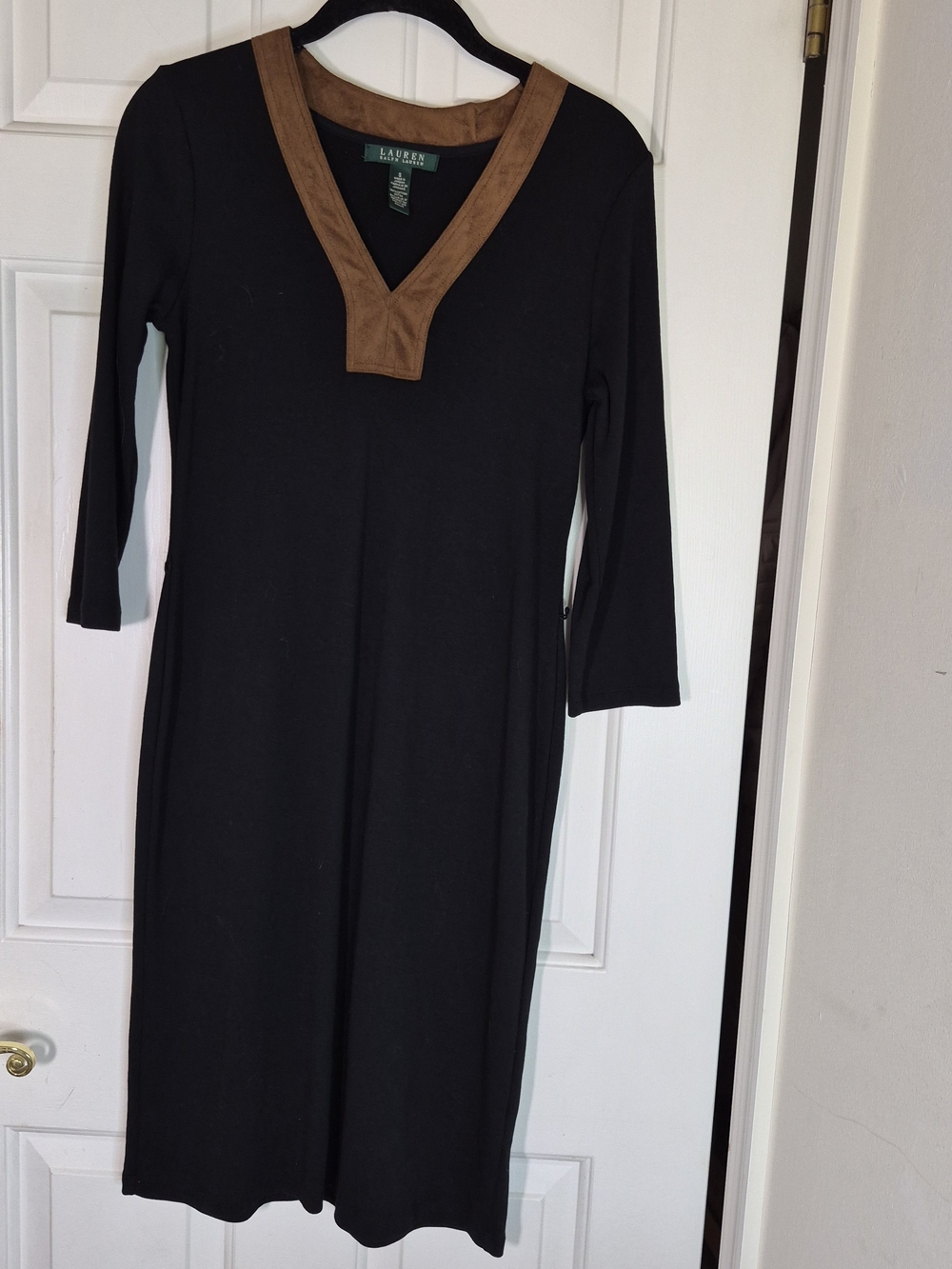 Lauren Ralph Lauren Black Dress with Brown V-Neck Trim